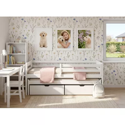 Detská posteľ s prístelkou a úložným priestorom HERMIONA - 90x200, biela