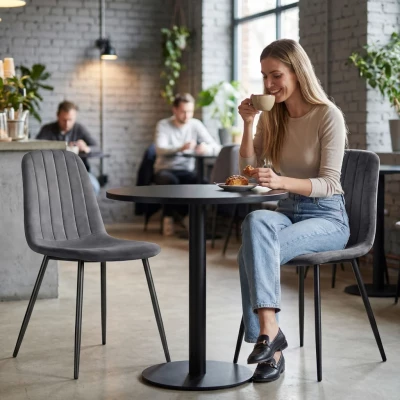 Set 6x prešívaná jedálenská stolička LIROLIA - tmavý grafit/čierna