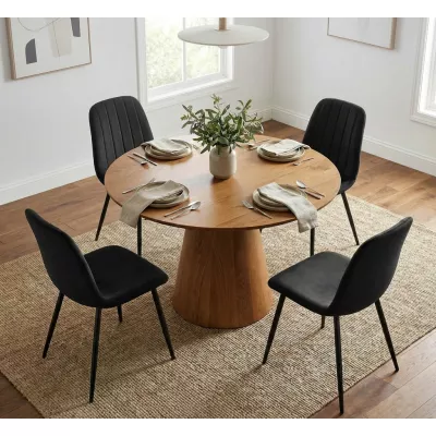Set 4x prešívaná jedálenská stolička LIROLIA - čierna / čierna