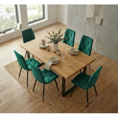 Set 6x prešívaná jedálenská stolička MILORIA - fľaškovo zelená / čierna