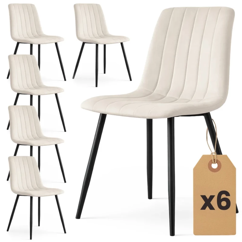 Set 6x prešívaná jedálenská stolička LINORIA - béžová / čierna