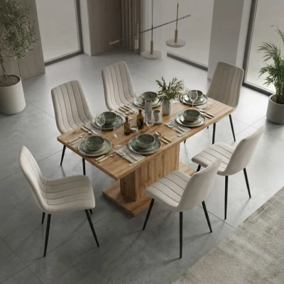 Set 6x prešívaná jedálenská stolička LINORIA - béžová / čierna