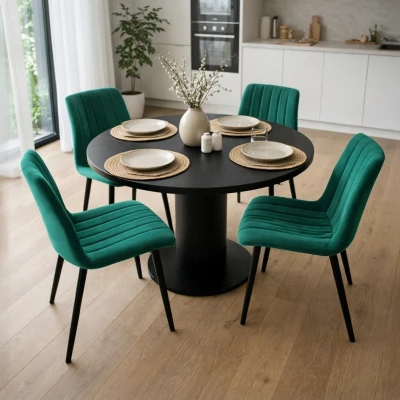 Set 4x prešívaná jedálenská stolička LINORIA - fľaškovo zelená / čierna
