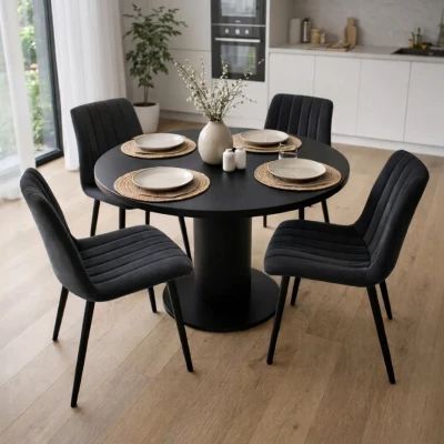 Set 4x prešívaná jedálenská stolička LINORIA - čierna / čierna