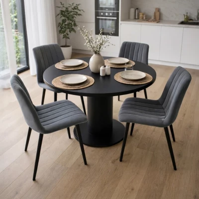Set 4x prešívaná jedálenská stolička LINORIA - tmavý grafit/čierna