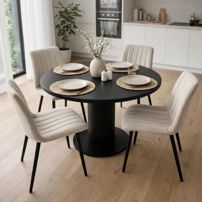 Set 4x prešívaná jedálenská stolička LINORIA - béžová / čierna