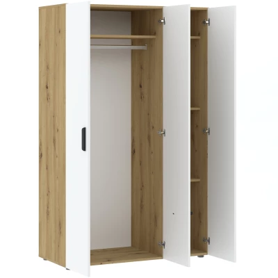 Trojdverová šatníková skriňa 111 cm RICHLAND - dub artisan / biela