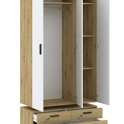 Trojdverová šatníková skriňa 111 cm so šuplíkmi RICHLAND - dub artisan