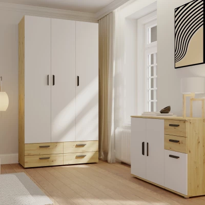 Trojdverová šatníková skriňa 111 cm so šuplíkmi RICHLAND - dub artisan