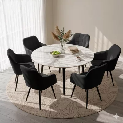 Set 6x jedálenská prešívaná stolička LARENZA - čierna / čierna