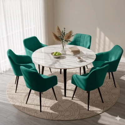 Set 6x jedálenská prešívaná stolička LARENZA - fľaškovo zelená / čierna