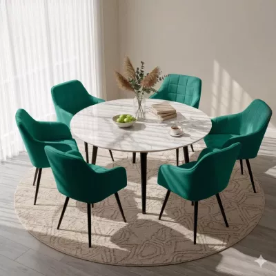 Set 6x jedálenská prešívaná stolička LARENZA - fľaškovo zelená / čierna
