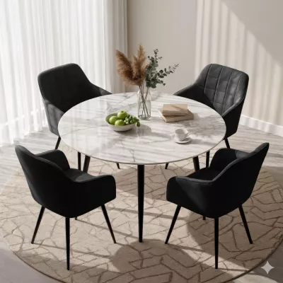Set 4x jedálenská prešívaná stolička LARENZA - čierna / čierna
