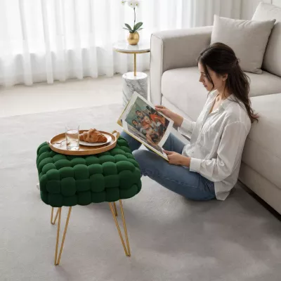 Elegantný taburet DESIRE - fľaškovo zelený
