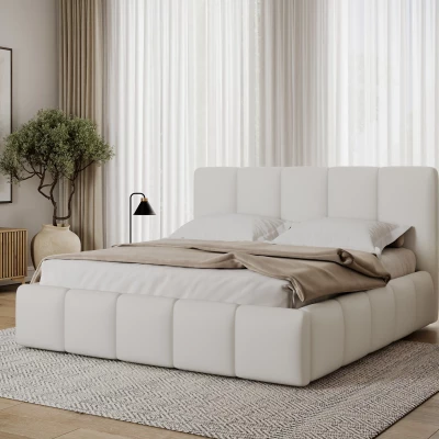 Manželská čalúnená posteľ 160x200 DOLVERO 2 - biela eko koža