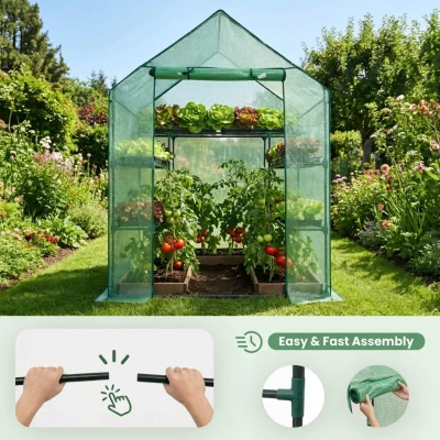 Mini záhradný fóliovník s poličkami 143x73x195 cm LUMPAN - zelený