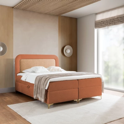 Kontinentálna čalúnená posteľ 200x200 EVELINA - oranžová / tehlová + topper ZADARMO
