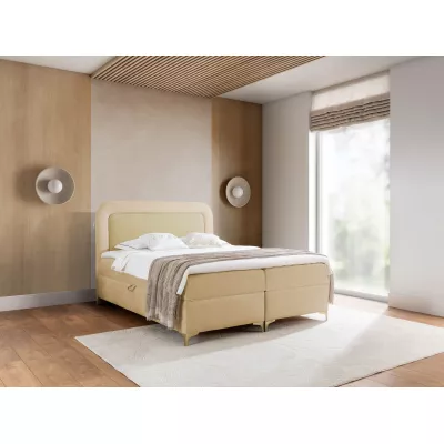 Kontinentálna čalúnená posteľ 200x200 EVELINA - žltá / piesková + topper ZADARMO