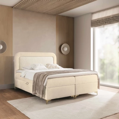Kontinentálna čalúnená posteľ 200x200 EVELINA - latte / ecru + topper ZADARMO
