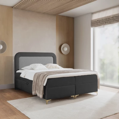 Kontinentálna čalúnená posteľ 180x200 EVELINA - antracit / oceľová + topper ZADARMO