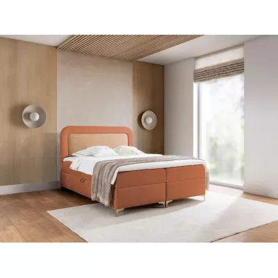 Kontinentálna čalúnená posteľ 180x200 EVELINA - oranžová / tehlová + topper ZADARMO