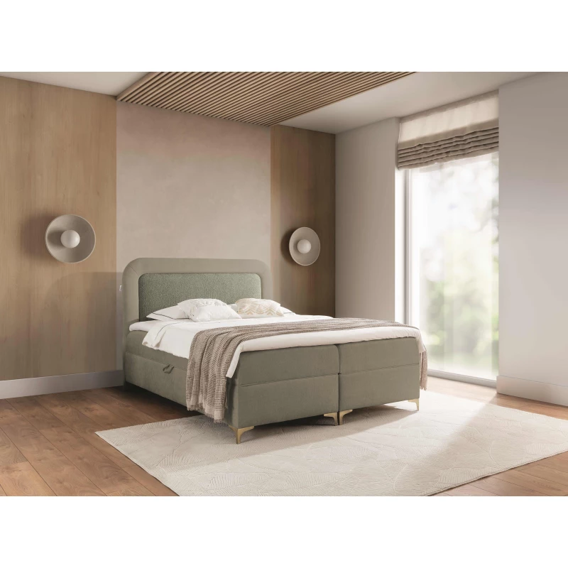 Kontinentálna čalúnená posteľ 180x200 EVELINA - oliva/mätová + topper ZADARMO