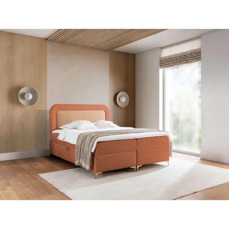 Kontinentálna čalúnená posteľ 140x200 EVELINA - oranžová / tehlová + topper ZADARMO