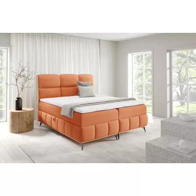 Kontinentálna posteľ 160x200 CORAIMA - dub lancelot / oranžová + topper ZADARMO