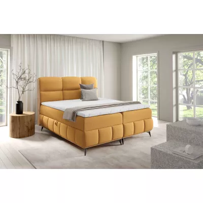 Kontinentálna posteľ 160x200 CORAIMA - dub lancelot / žltá + topper ZADARMO