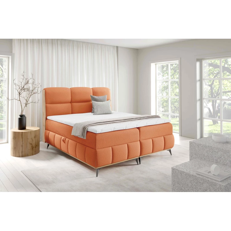 Kontinentálna posteľ 140x200 CORAIMA - dub lancelot / oranžová + topper ZADARMO