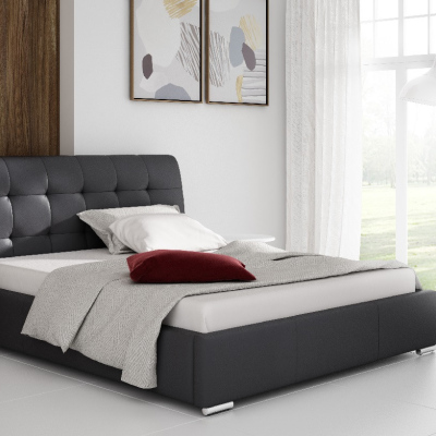 Moderná manželská posteľ Evelyn s úložným priestorom čierna eko koža 200 x 200