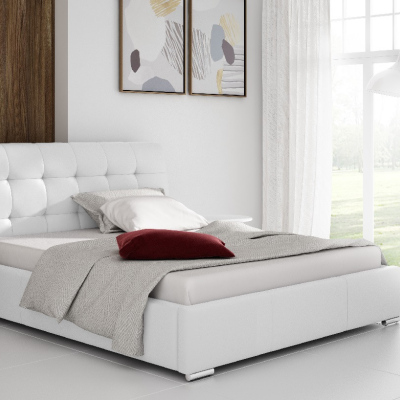 Moderná manželská posteľ Evelyn s úložným priestorom biela eko koža 200 x 200