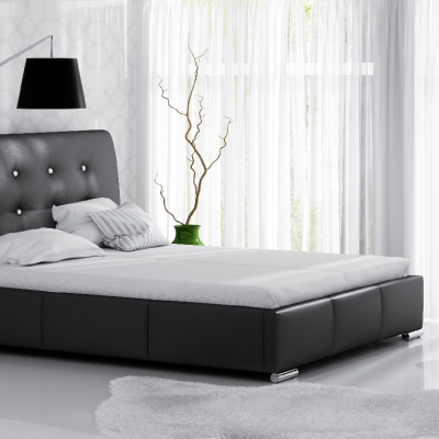 Elegantná posteľ Donna s úložným priestorom čierna eko koža 200 x 200