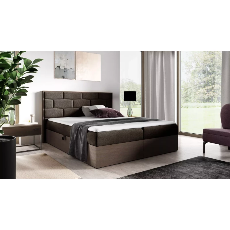 Čalúnená manželská posteľ 180x220 CHANTELLE 9 - tmavý dub / hnedá + topper ZADARMO