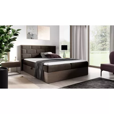 Čalúnená manželská posteľ 160x220 CHANTELLE 9 - tmavý dub / hnedá + topper ZADARMO