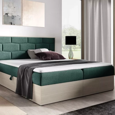 Čalúnená manželská posteľ 200x220 CHANTELLE 9 - nordic teak / zelená + topper ZADARMO