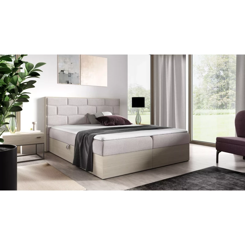Čalúnená manželská posteľ 200x220 CHANTELLE 9 - nordic teak / béžová + topper ZADARMO