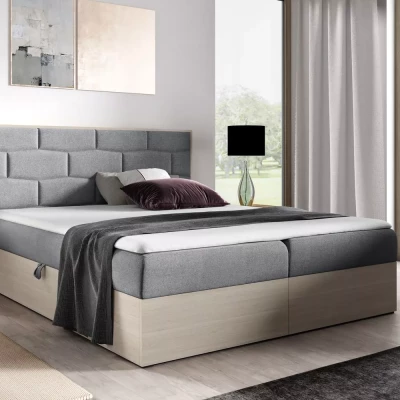 Čalúnená manželská posteľ 180x220 CHANTELLE 9 - nordic teak / šedá + topper ZADARMO