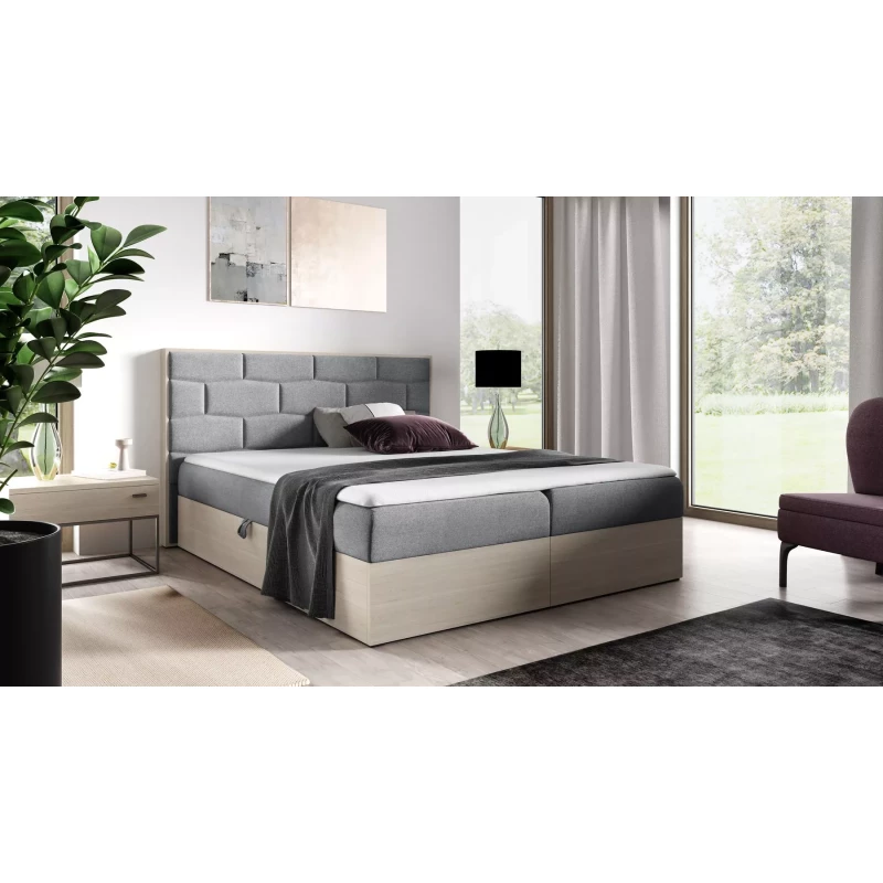 Čalúnená manželská posteľ 180x220 CHANTELLE 9 - nordic teak / šedá + topper ZADARMO