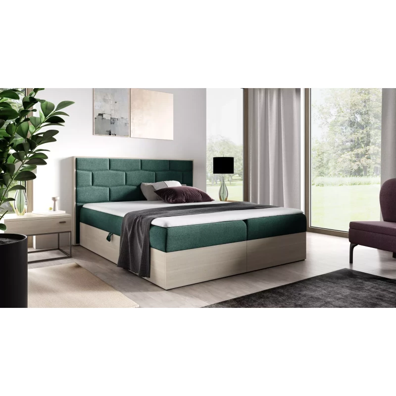 Čalúnená manželská posteľ 180x220 CHANTELLE 9 - nordic teak / zelená + topper ZADARMO