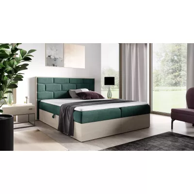 Čalúnená manželská posteľ 160x220 CHANTELLE 9 - nordic teak / zelená + topper ZADARMO
