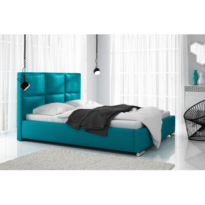 Dizajnová posteľ Venezia s vysokým čelom a úložným priestorom tyrkysová 160 x 200