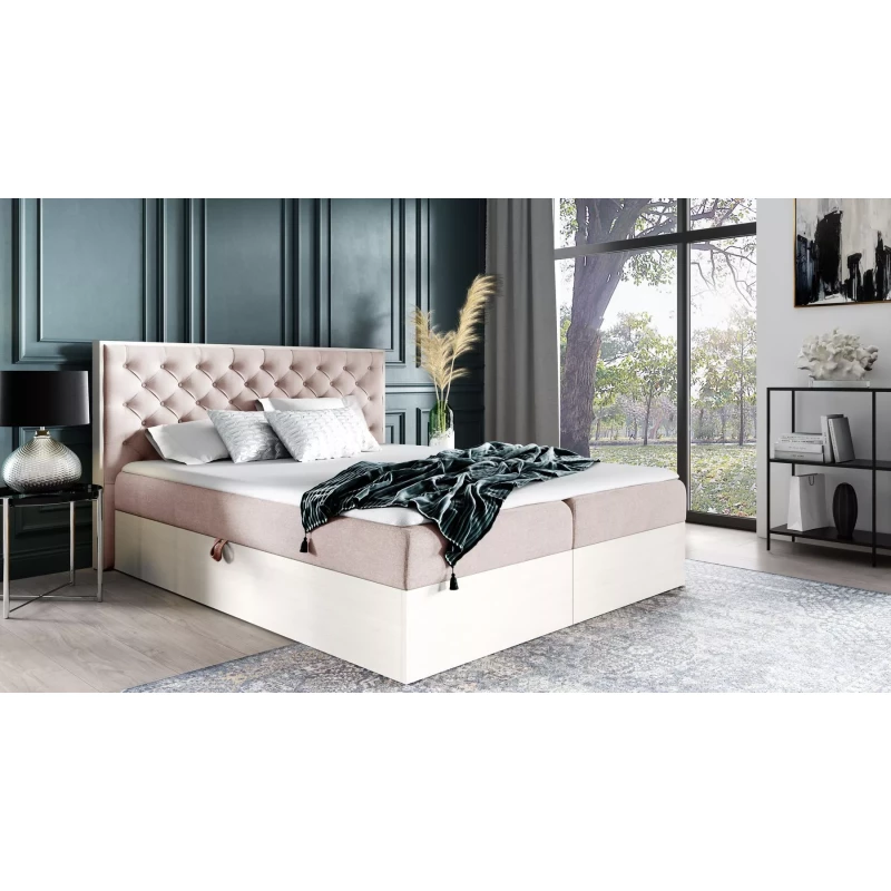 Manželská posteľ 200x220 CHANTELLE 3 - nordic teak / ružová + topper ZADARMO