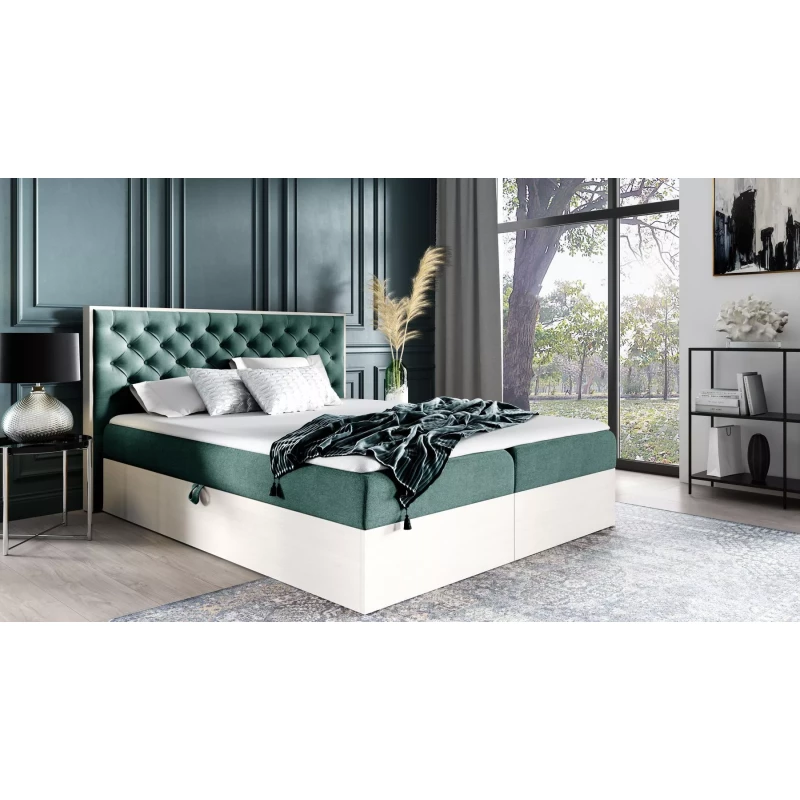 Manželská posteľ 140x220 CHANTELLE 3 - nordic teak / zelená + topper ZADARMO
