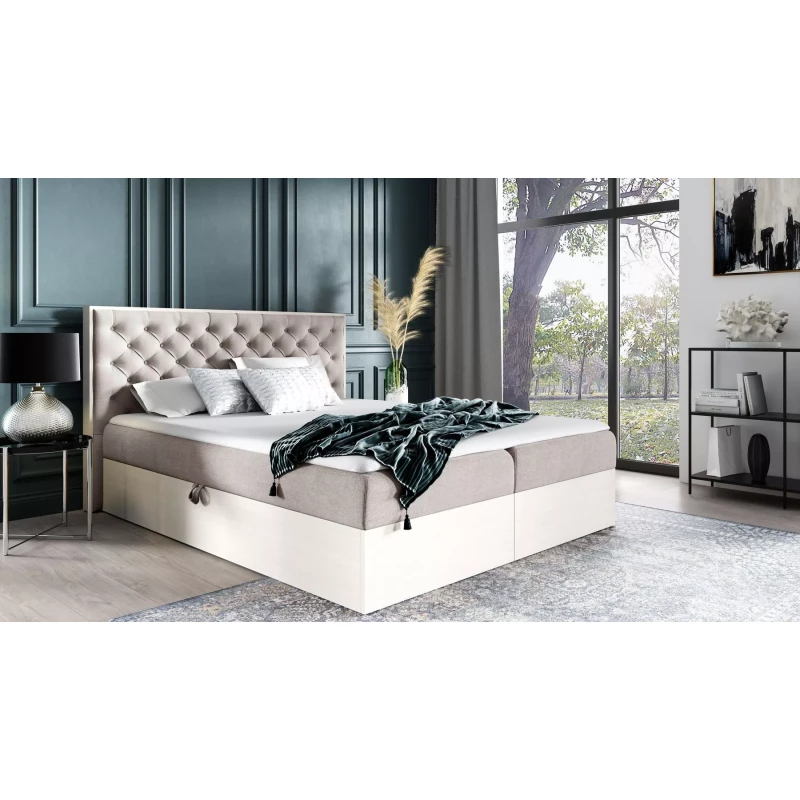 Manželská posteľ 140x220 CHANTELLE 3 - nordic teak / béžová + topper ZADARMO
