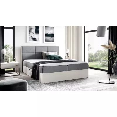 Manželská posteľ 200x220 CHANTELLE 2 - nordic teak / tmavo šedá + topper ZADARMO