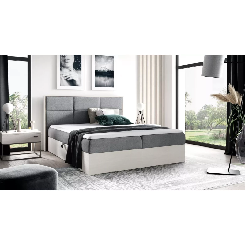 Manželská posteľ 180x220 CHANTELLE 2 - nordic teak / tmavo šedá + topper ZADARMO