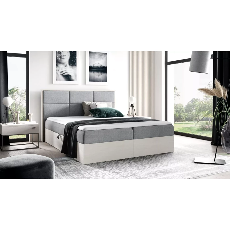 Manželská posteľ 140x220 CHANTELLE 2 - nordic teak / šedá + topper ZADARMO