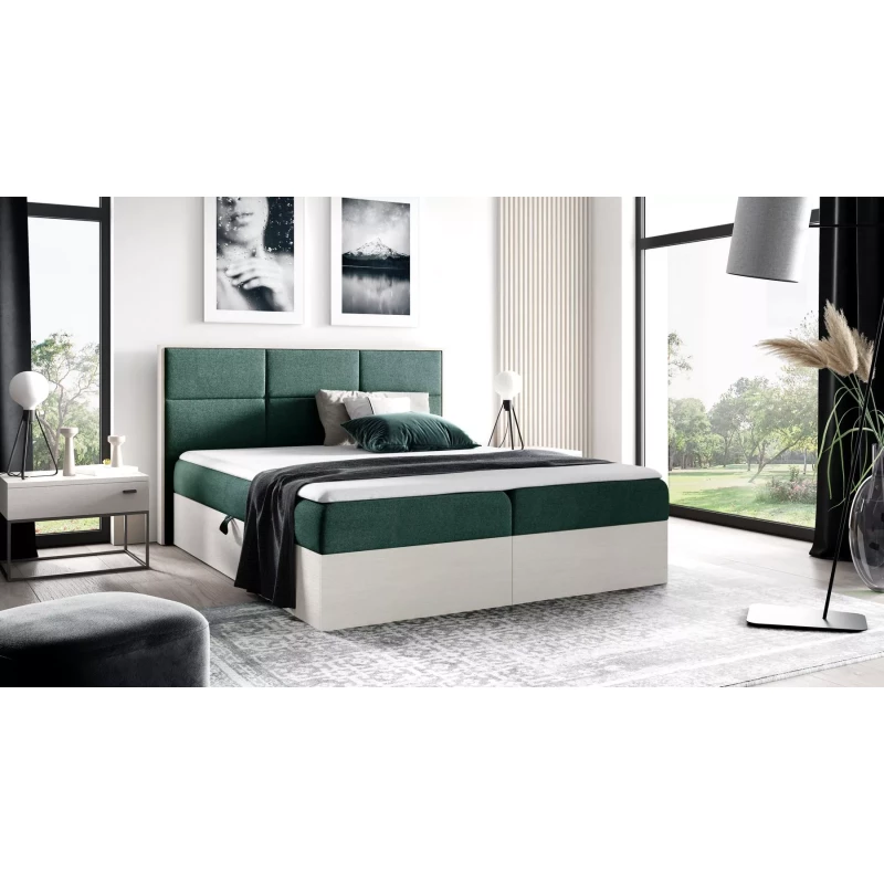 Manželská posteľ 140x220 CHANTELLE 2 - nordic teak / zelená + topper ZADARMO