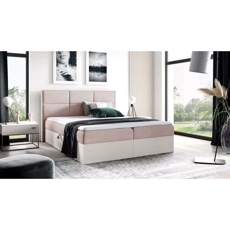 Manželská posteľ 140x220 CHANTELLE 2 - nordic teak / ružová + topper ZADARMO